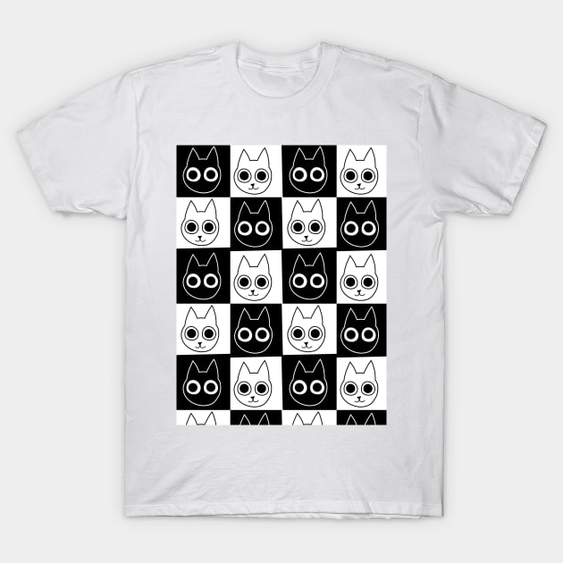 Black & White Cat Pattern T-Shirt by pako-valor